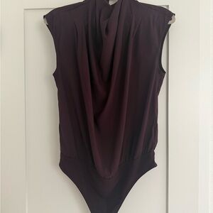 Express Cowl Neck Sleeveless Bodysuit in Deep Purple